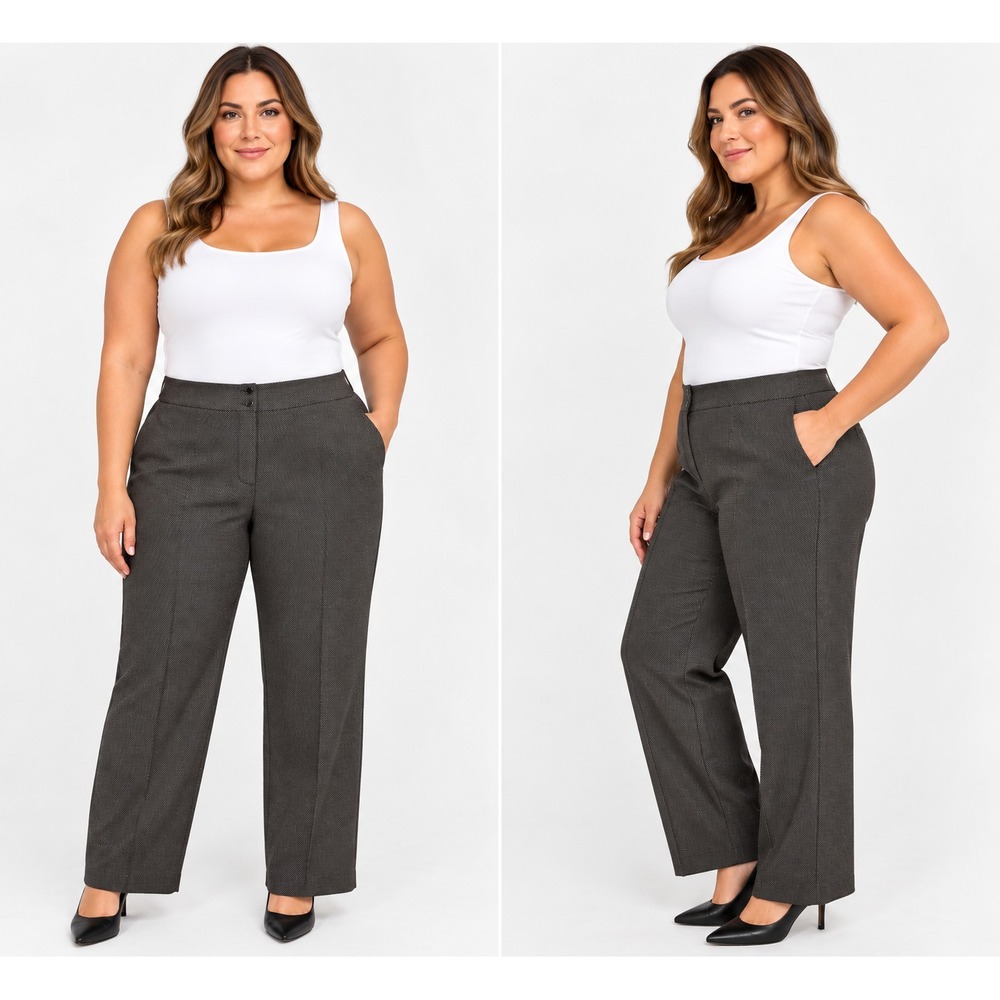 Jones New York Woman Cupro Blend Dress Pants 20W Gray Textured Trousers Lined